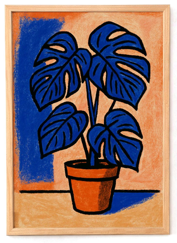 Blue Monstera Plant Wall Art Print