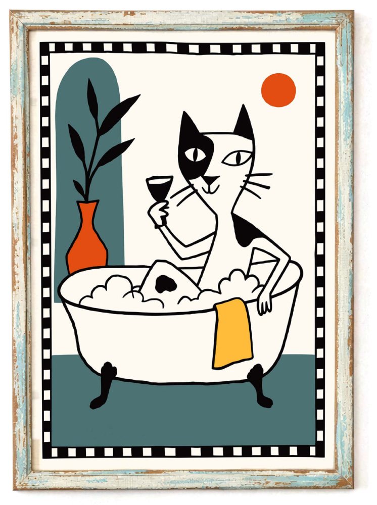 Cat Bathtub Poster Wall Print
