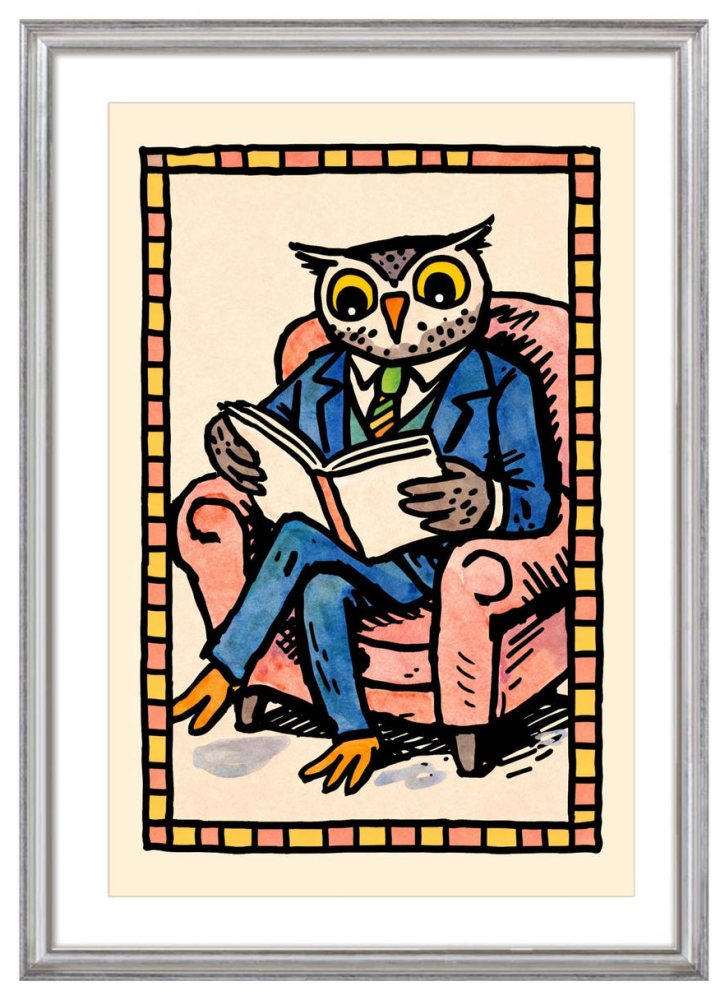 Owl Reading Chair Poster Print