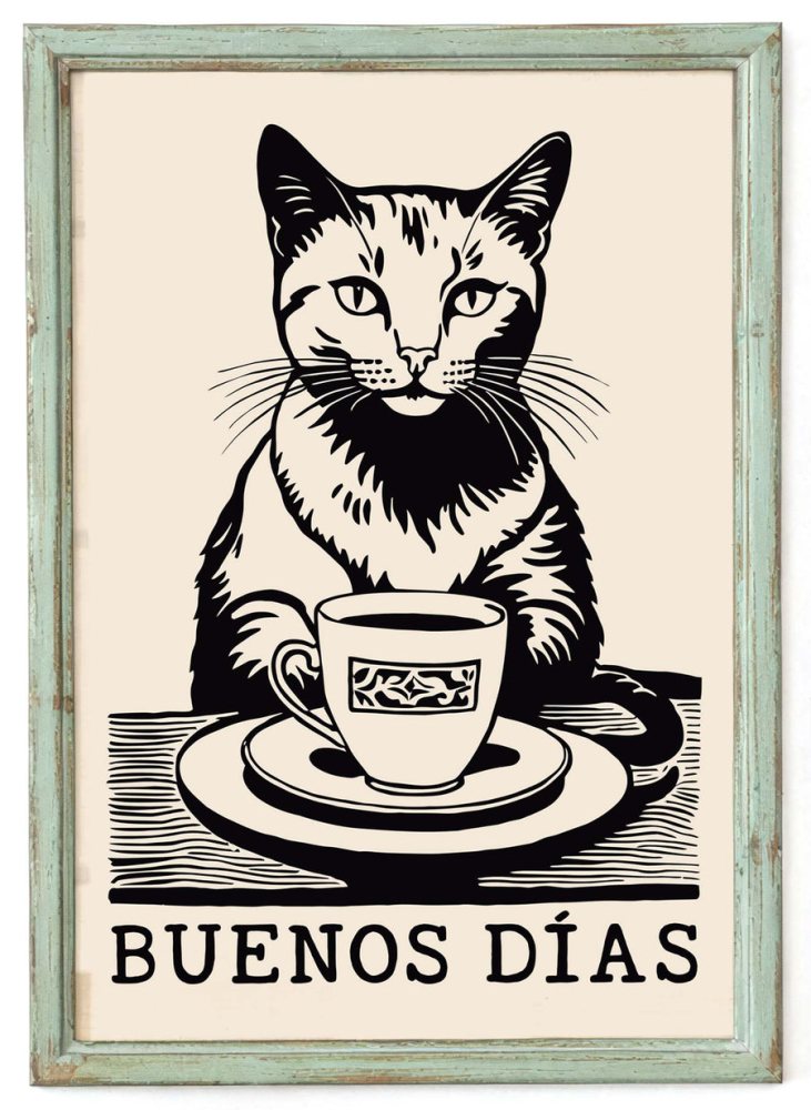 Buenos Dias Cat Coffee Wall Print