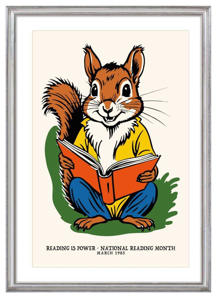 Reading Squirrel Book Poster Print