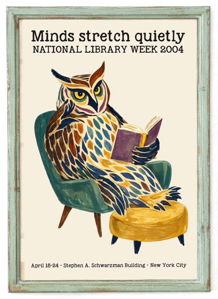 Library Week Owl Reading Poster