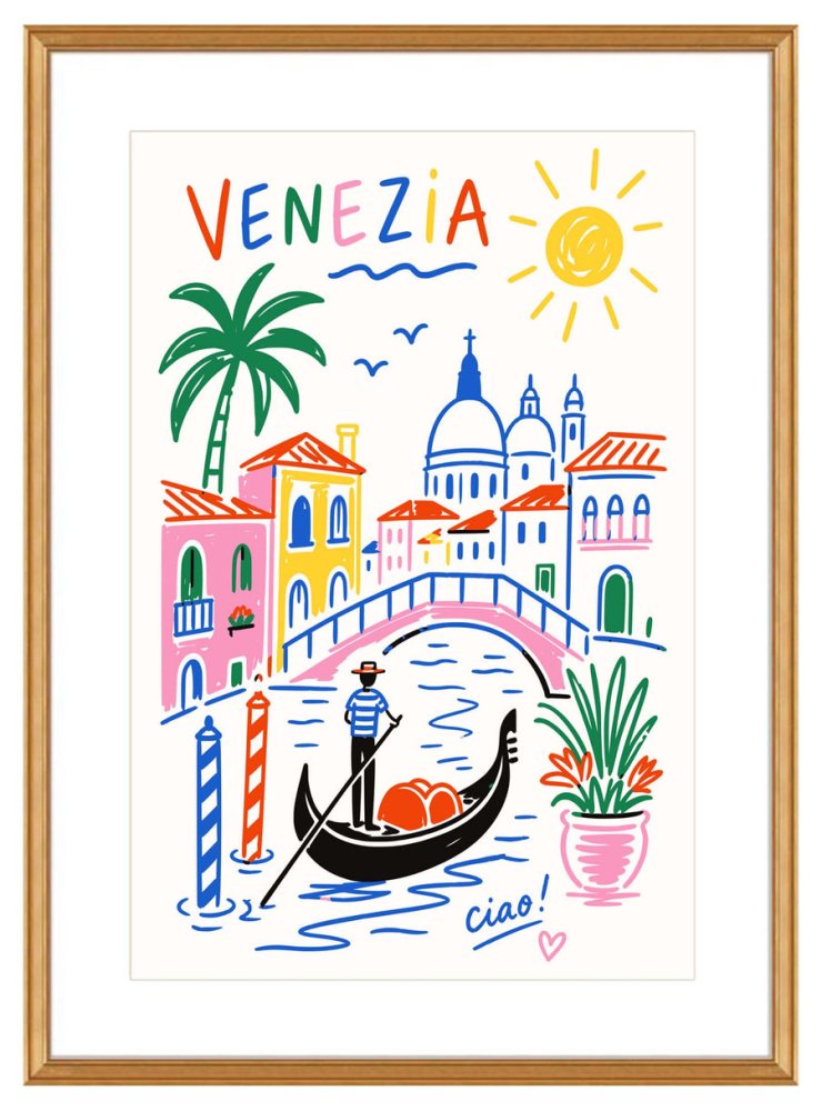 Venezia Gondola Travel Illustration Print