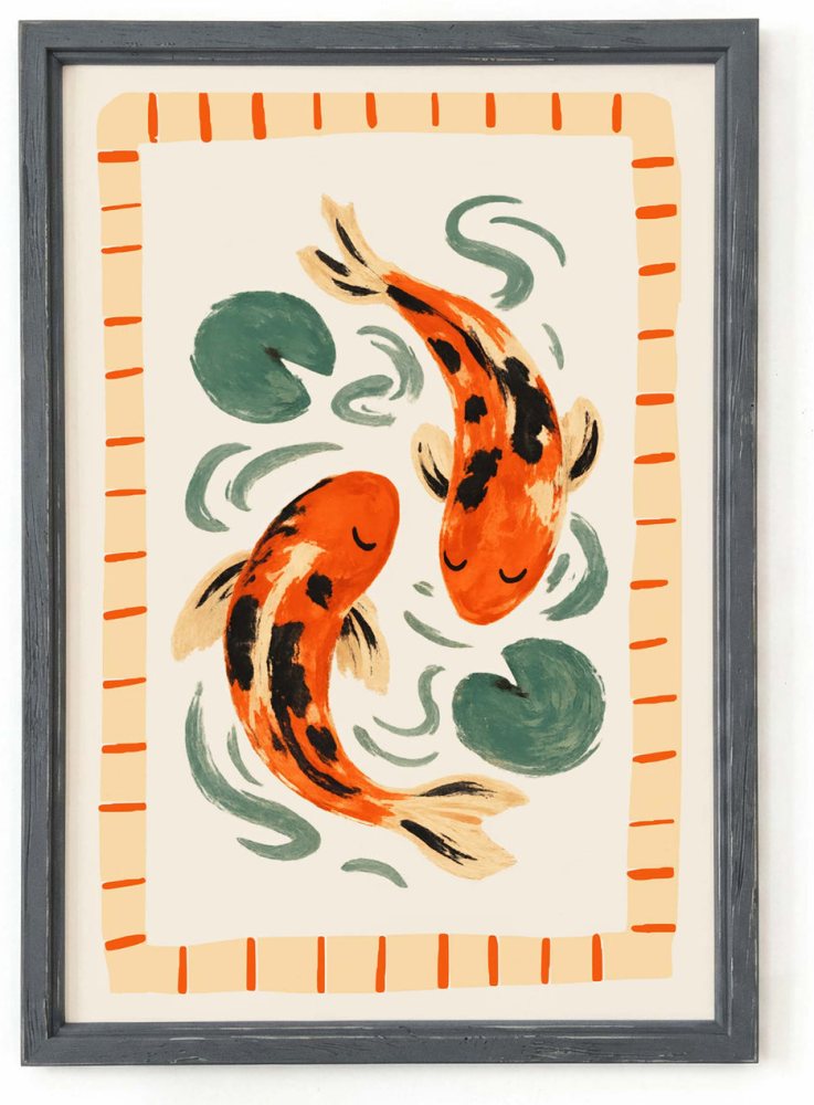 Koi Fish Illustration Wall Print