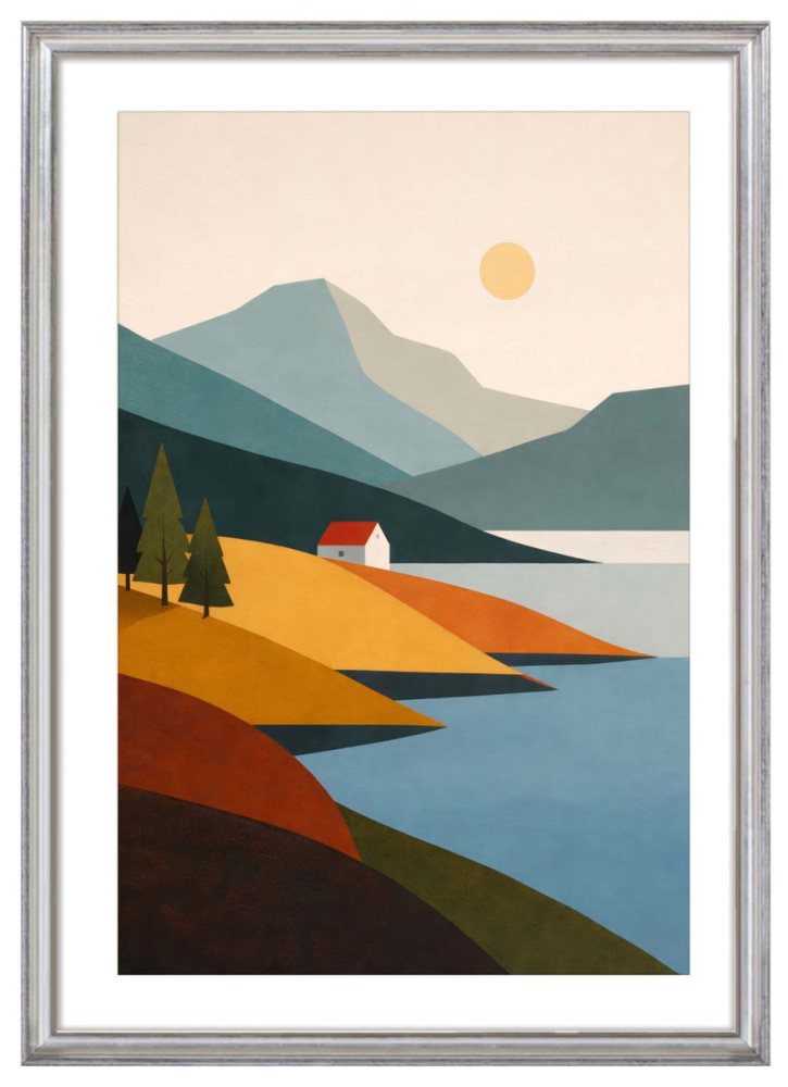 Minimalist Mountain Lake Landscape Print