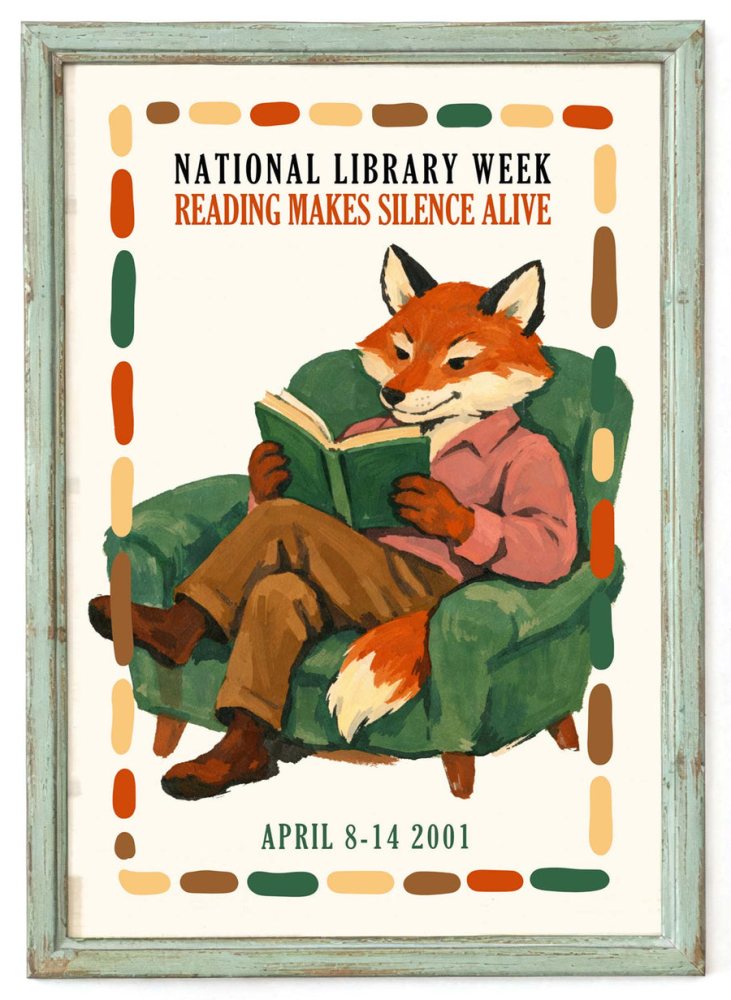 National Library Week Fox Reading Print