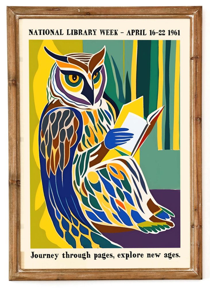 National Library Week Owl Reading Poster