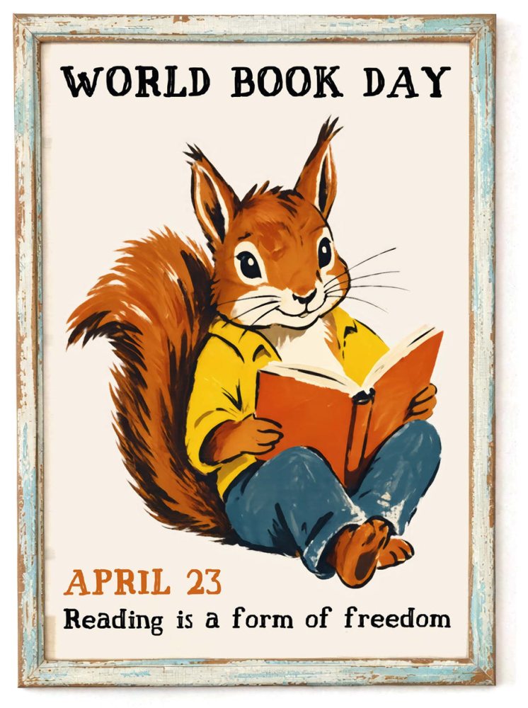 World Book Day Squirrel Reading Print