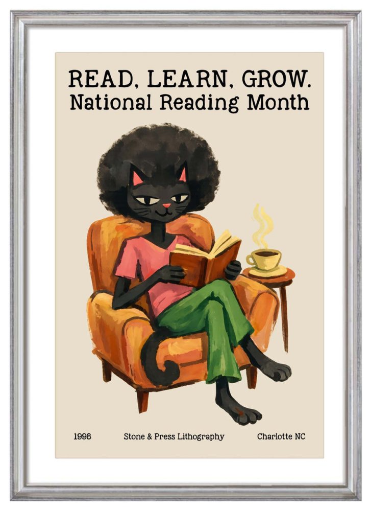 National Reading Month Cat Poster Print
