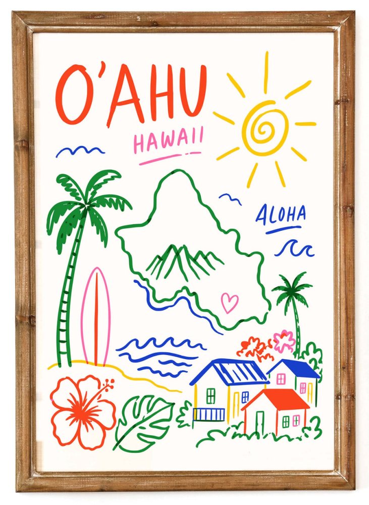 Oahu Hawaii Travel Wall Art Print