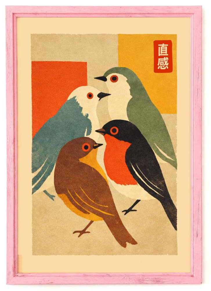 Colorful Birds Vintage Illustration Poster