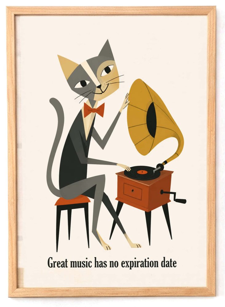 Vintage Cat Gramophone Wall Art