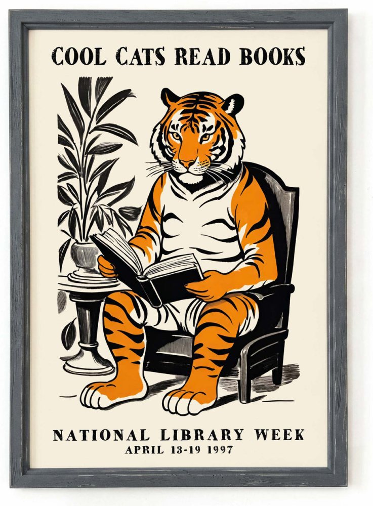Tiger Reading Library Poster Print