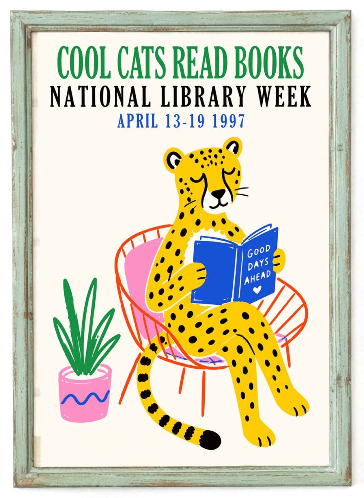 Cheetah Reading Library Poster Print