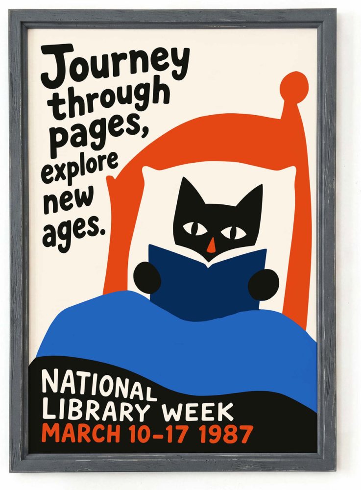 National Library Week Reading Cat Poster