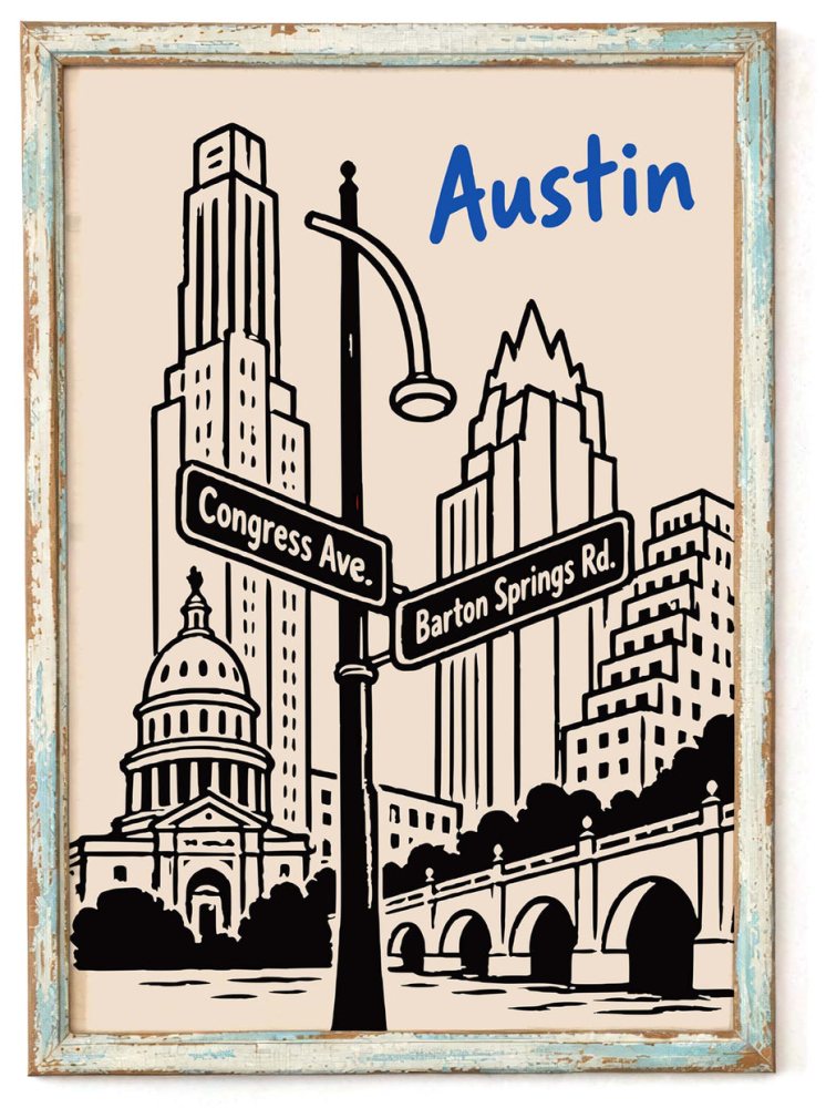 Austin Skyline Street Sign Art Print