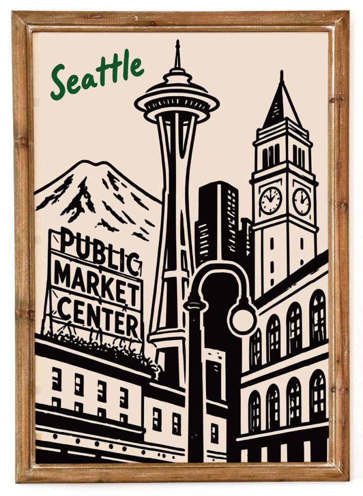 Seattle Landmark Skyline Vintage Poster