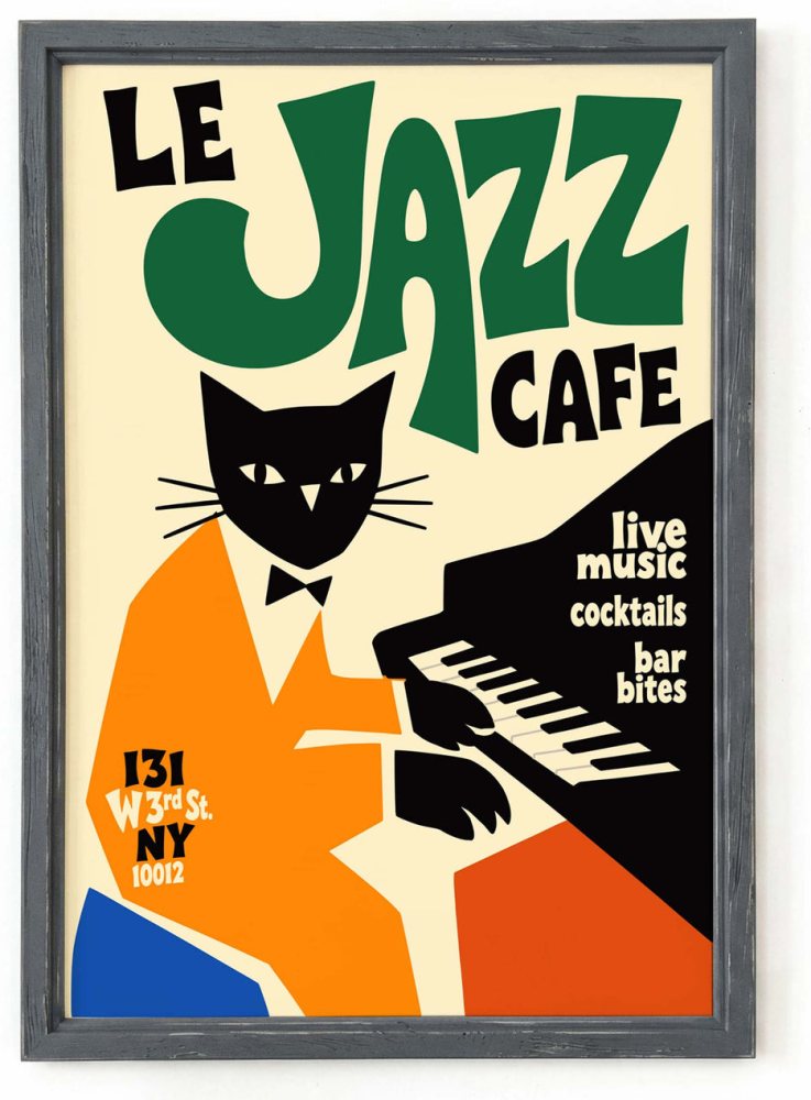 Le Jazz Café Cat Piano Vintage Poster