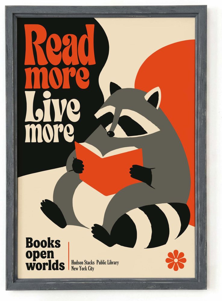 Reading Raccoon Poster Wall Art