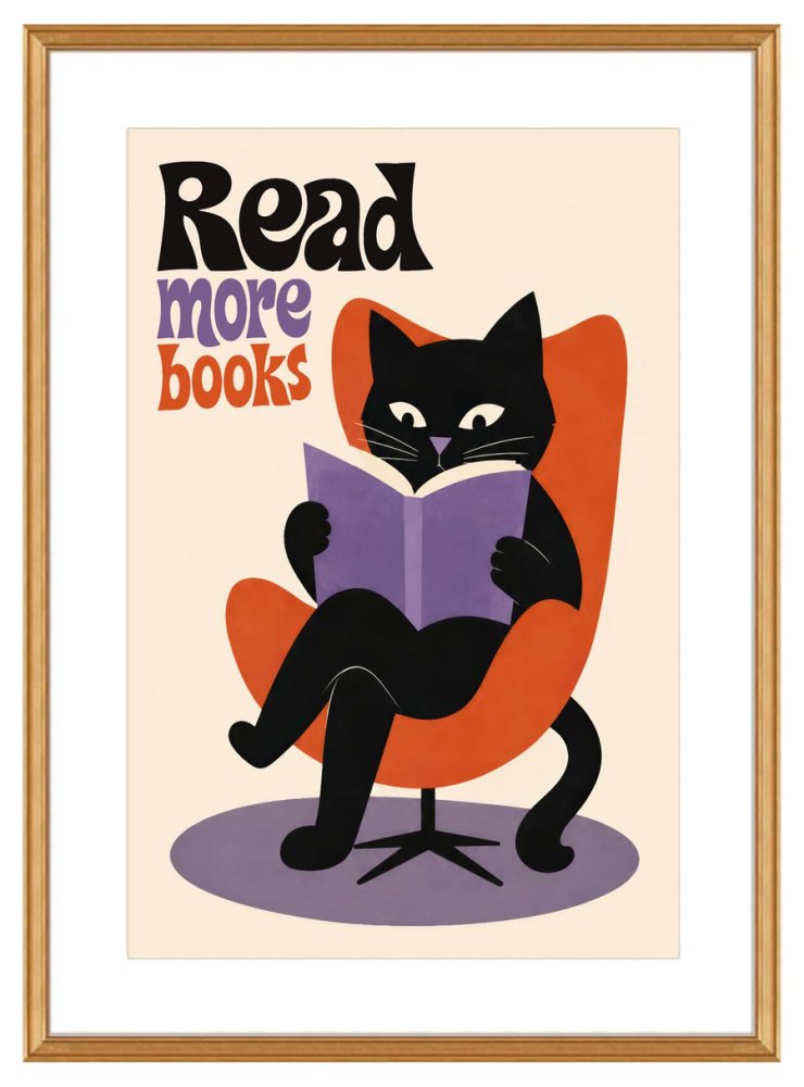 Reading Cat Library Wall Print