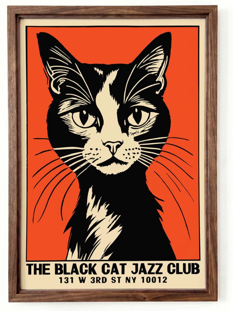 Vintage Black Cat Jazz Club Poster