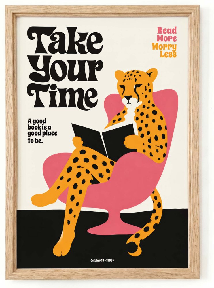 Retro Read More Worry Less Cheetah Poster