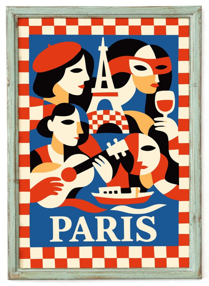 Retro Paris Picnic Art Deco Style Poster