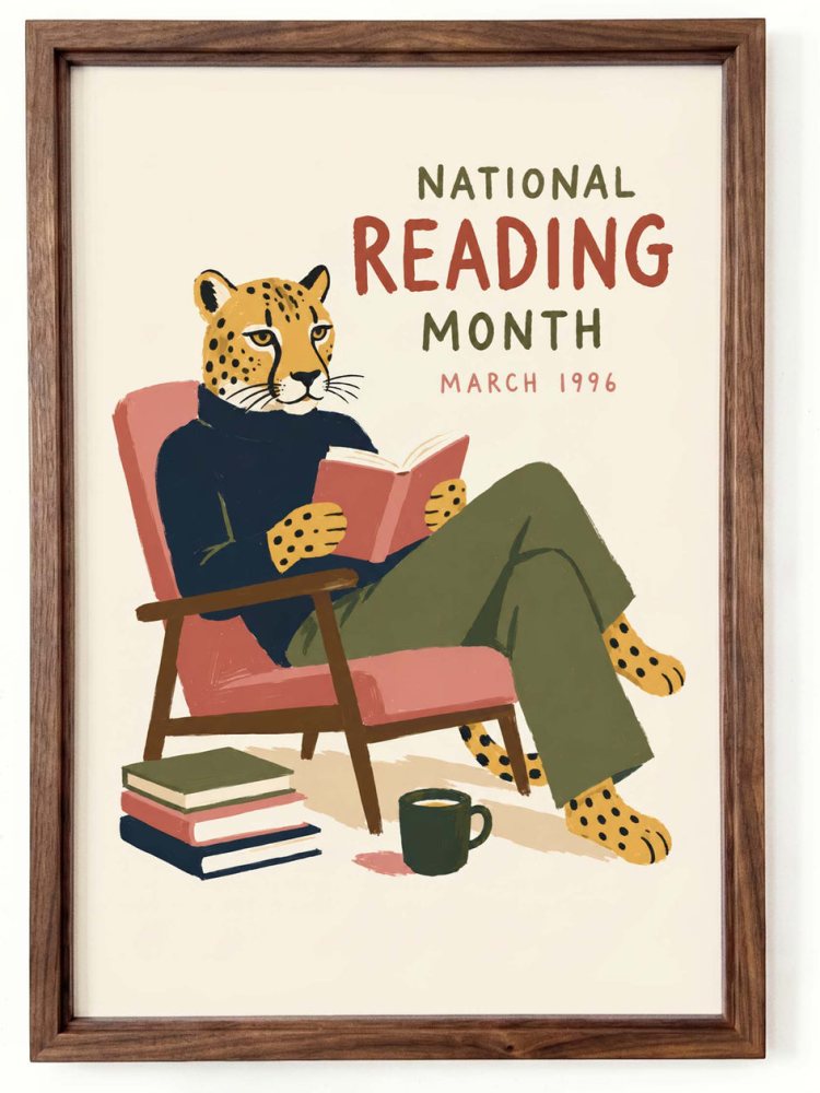 Vintage National Reading Month Leopard Poster