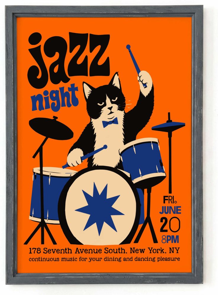Jazz Night Cat Drum Print