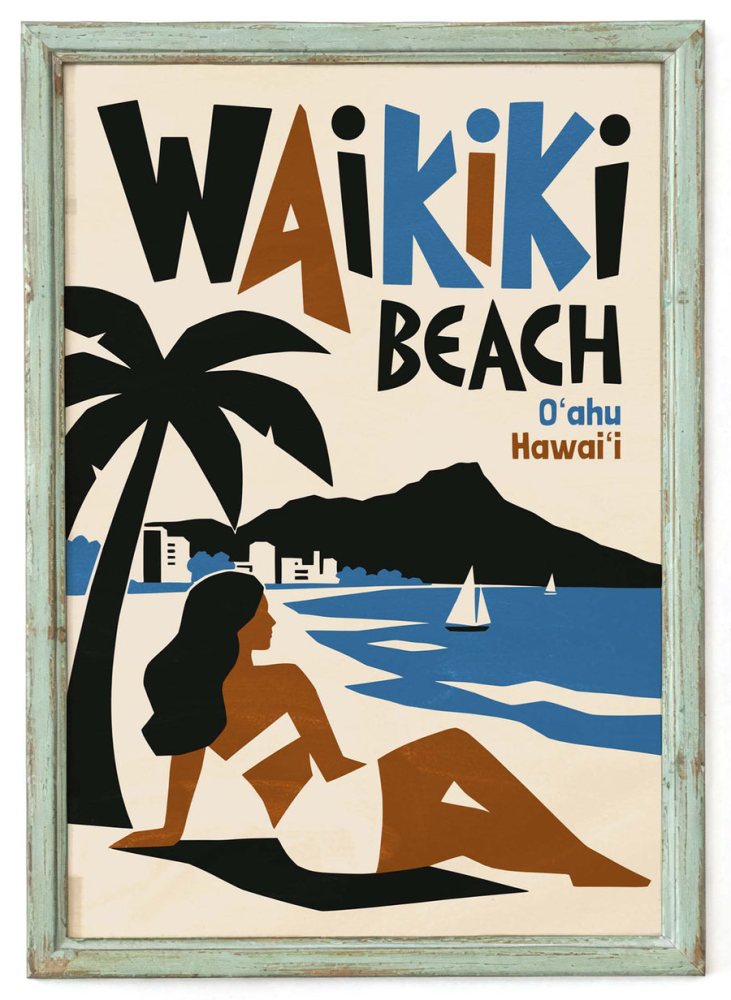 Waikiki Beach Retro Print