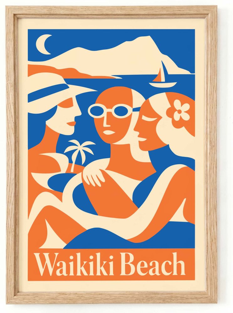 Waikiki Beach Retro Print