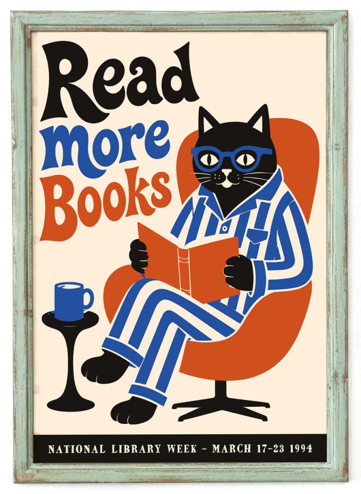 Reading Cat Library Wall Art