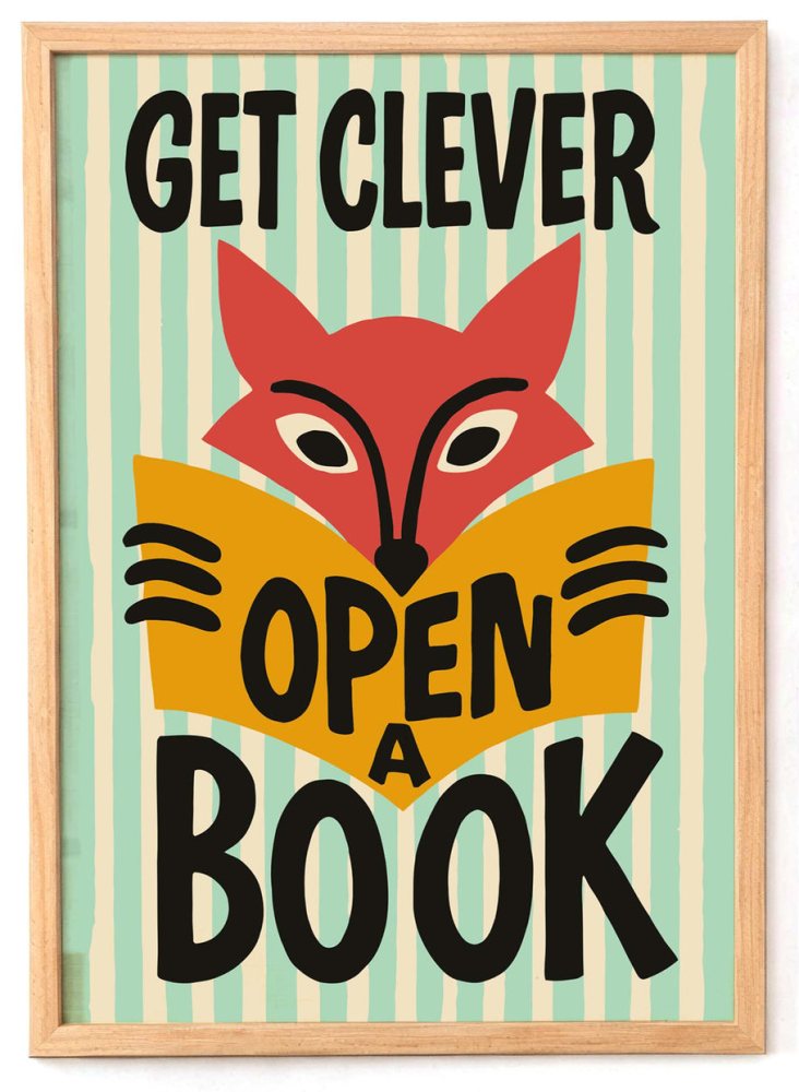 Clever Fox Reading Print Library Art