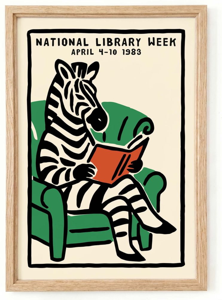 Reading Zebra Nursery Wall Art Print