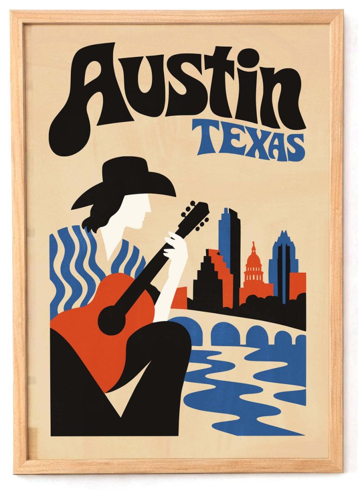 Austin Texas Print For Rustic Living Room
