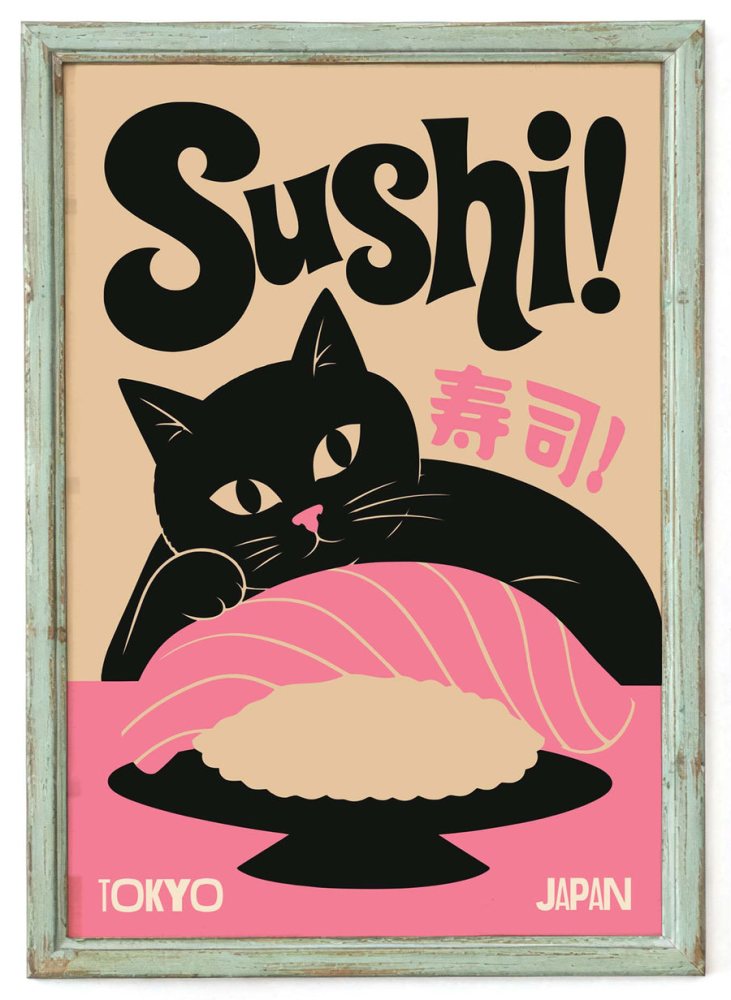 Sushi Cat Japanese Poster Print