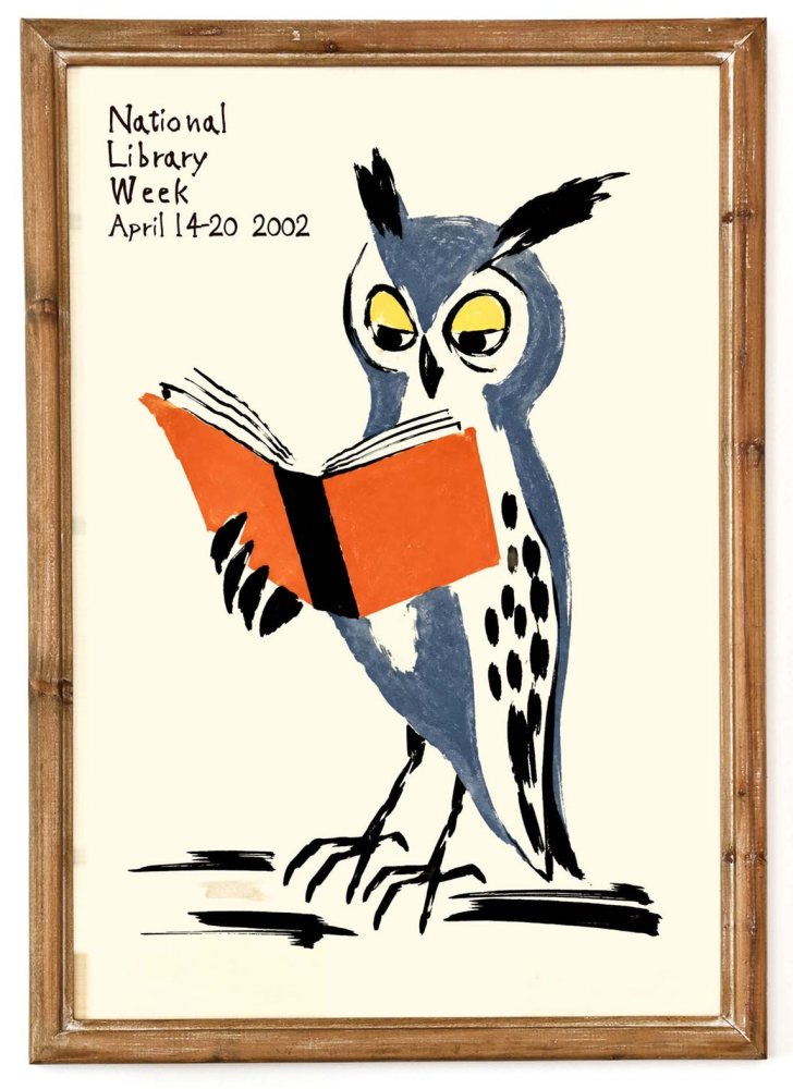 National Library Owl Book Print