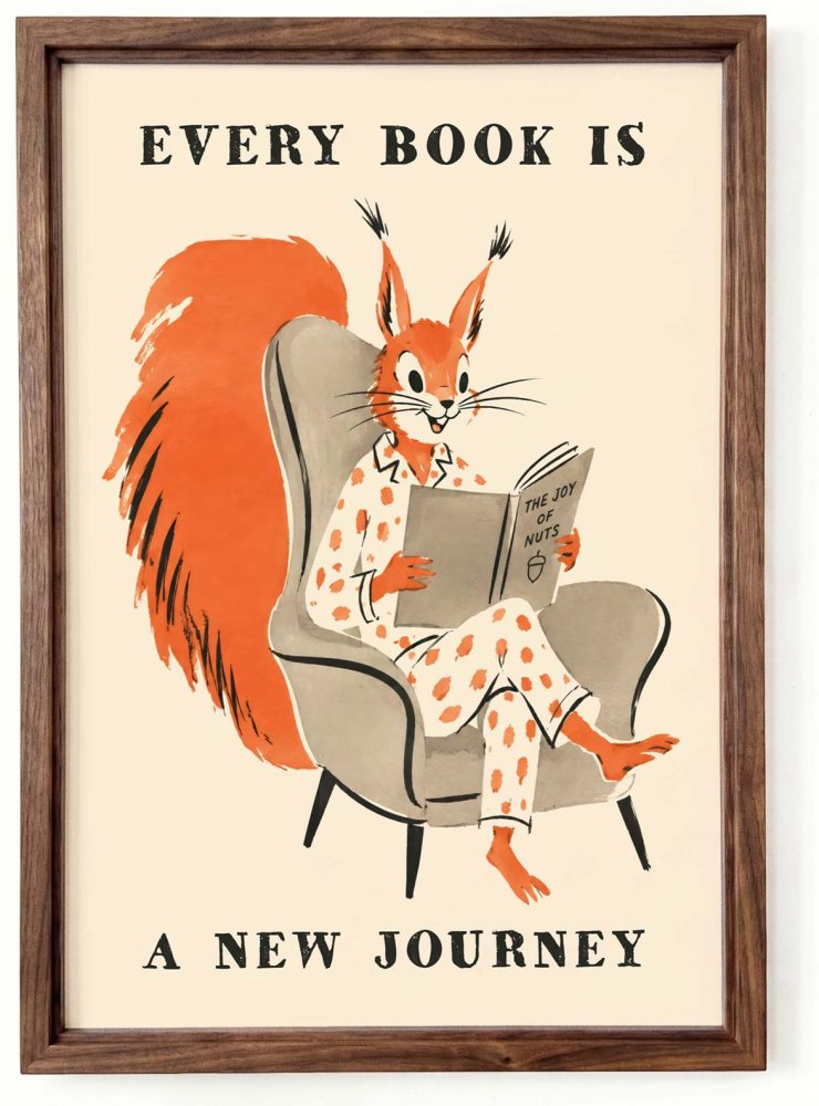 Squirrel Reading Book Poster