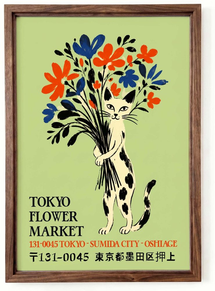 Tokyo Flower Market Cat Poster