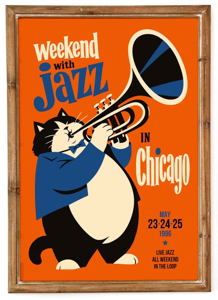 Weekend with Jazz Chicago Cat Poster