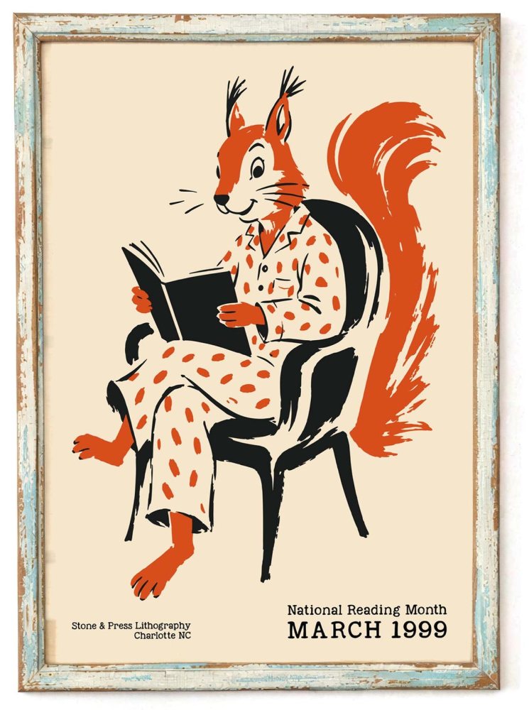 Reading Squirrel Wall Art Print
