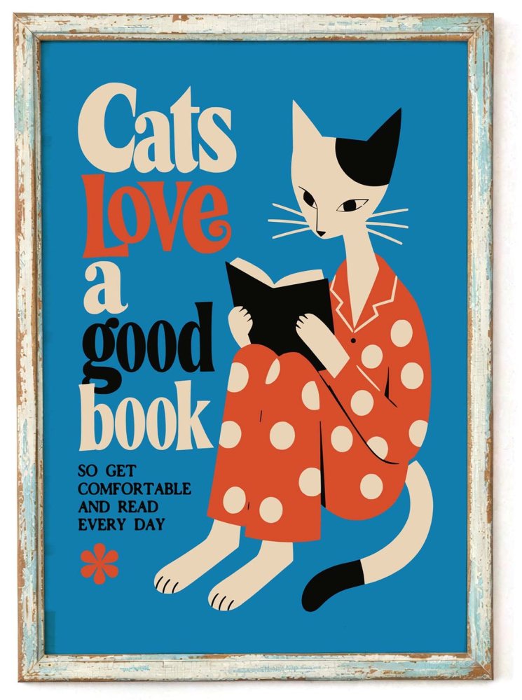 Cats Reading Book Wall Print
