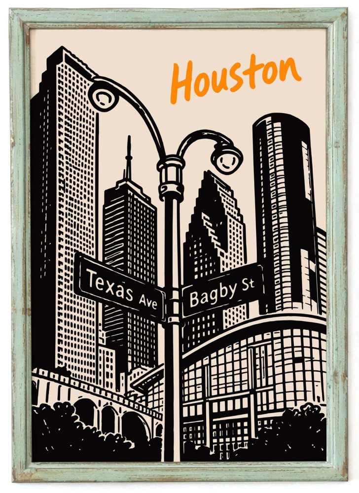 Houston Texas Avenue Skyline Print