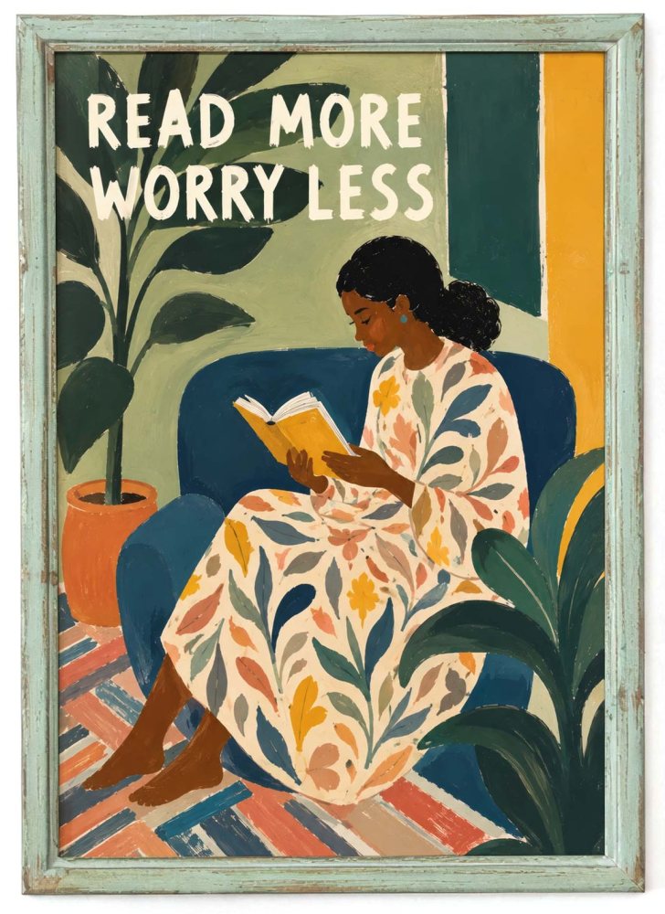 Woman Reading Floral Wall Art