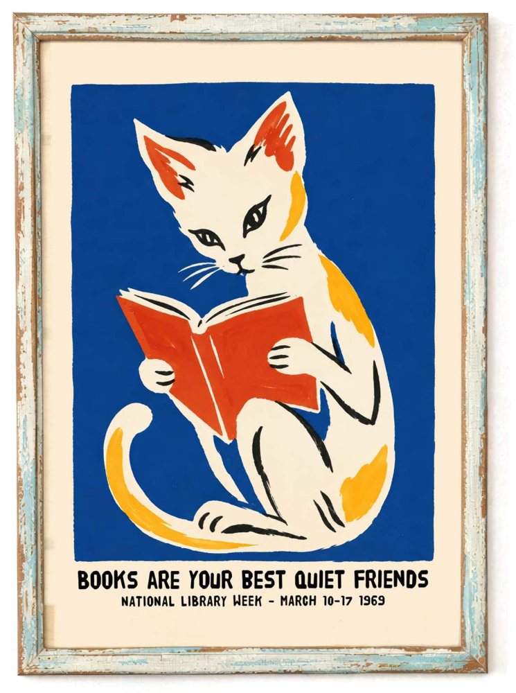 Reading Cat Library Wall Art