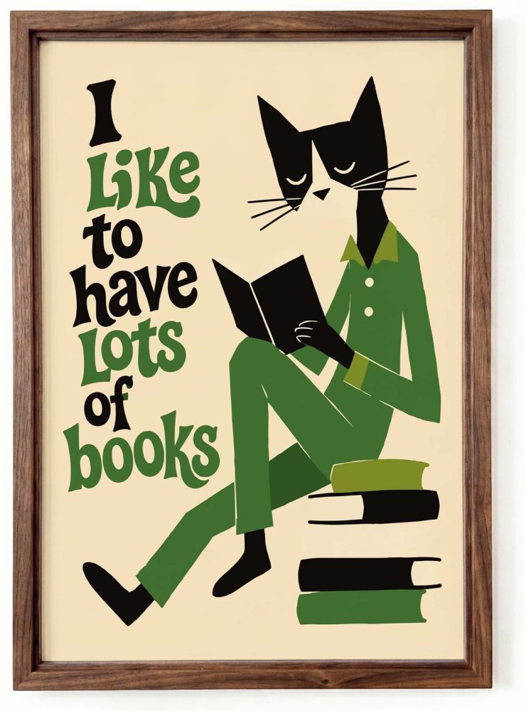 Cat Reading Books Wall Art