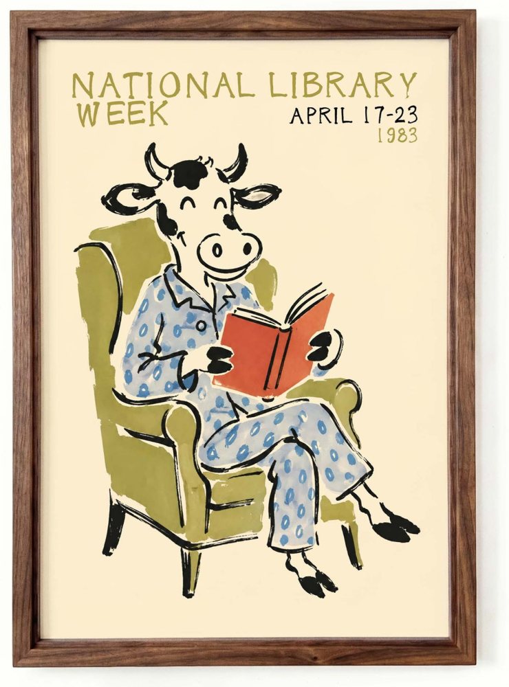 National Library Week Cow Reading Poster