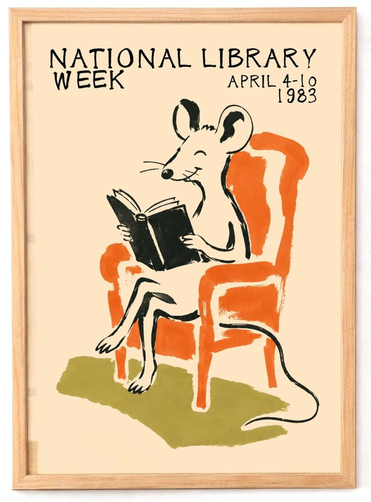 National Library Mouse Reading Poster
