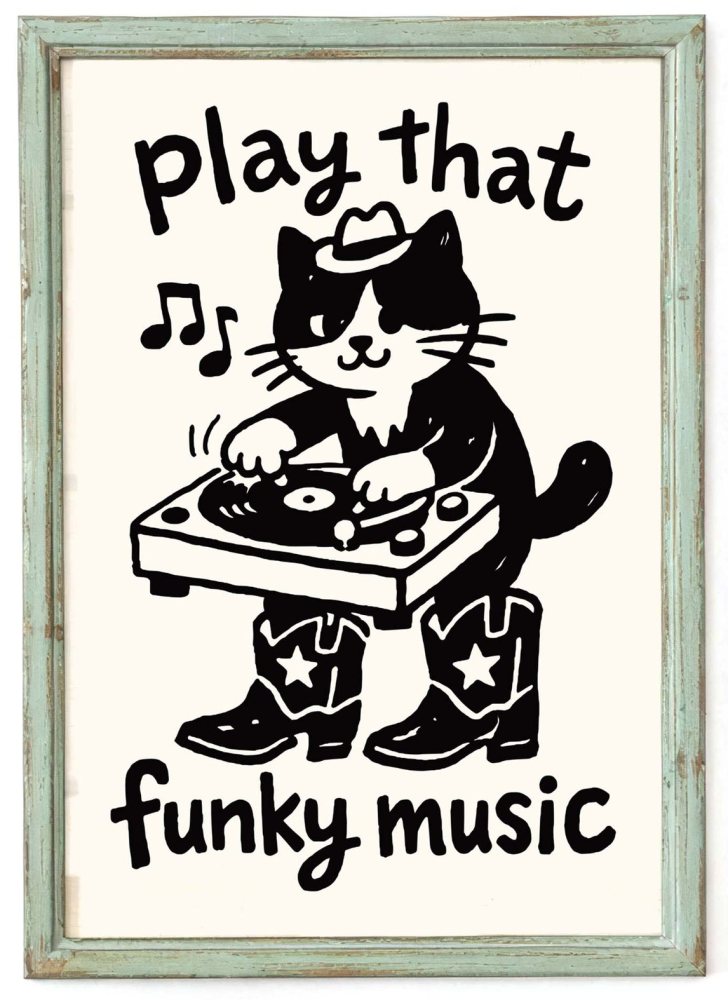 DJ Cat Vinyl Poster Print Wall Art