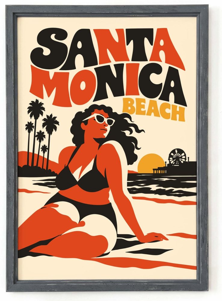 Santa Monica Beach Retro Travel Poster Print